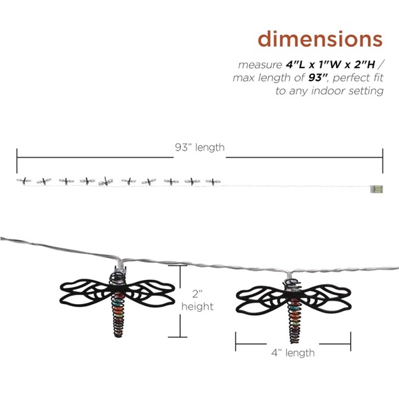 Alpine Corporation93"L Indoor10-Bulb💡DecorativeMetalDragonflyLED StringLights💡 - Picture 4 of 8